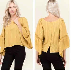 Striped wide sleeve top in yellow